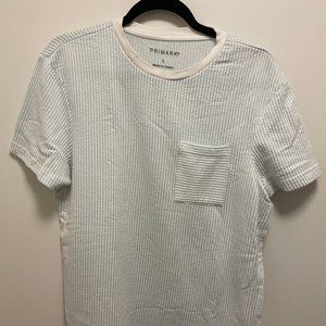 Blue and white striped pocket tee